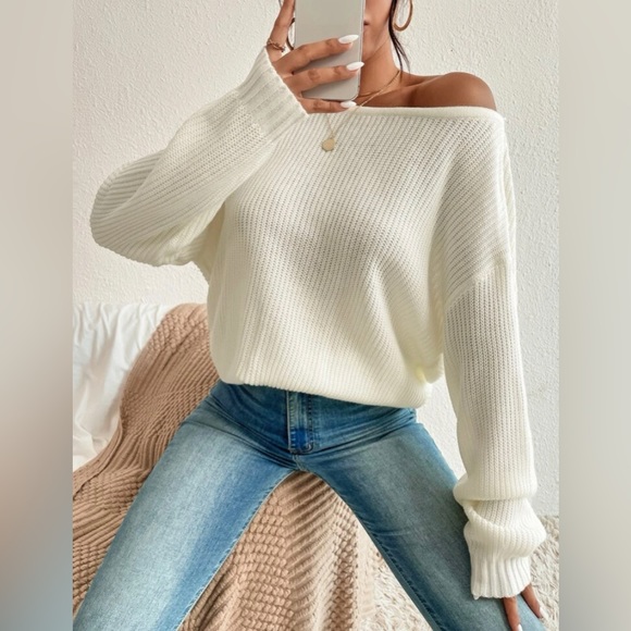 Casual Pearls, Twist, Backless, Beaded Drop Shoulder Sweater - Picture 2 of 6